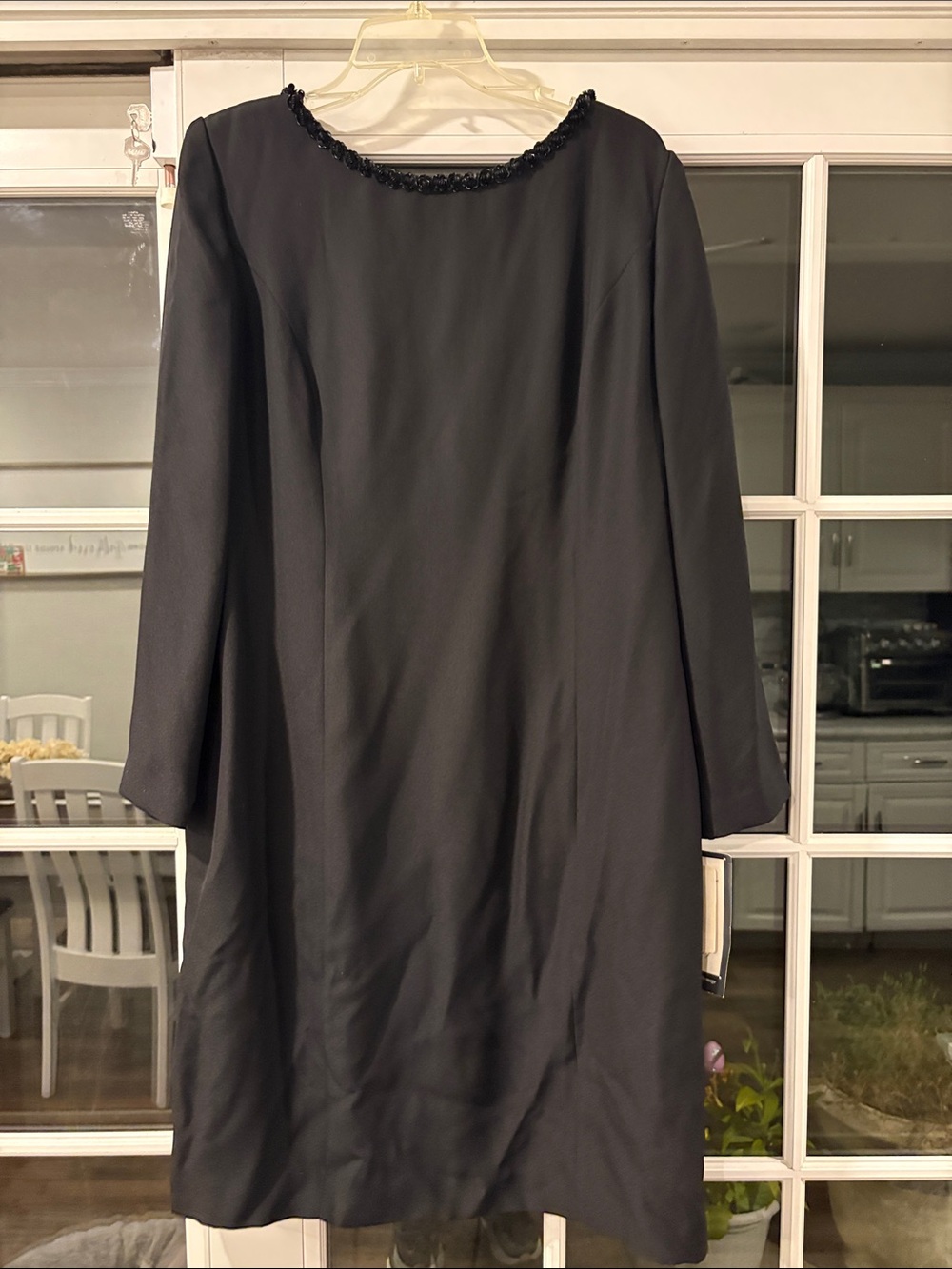 Adrianna Papell Black Long Sleeve Beaded Neck Shift Dress